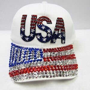 USA Patriotic Bling American Flag Rhinestone Crystal Sparkle Baseball Cap Hat